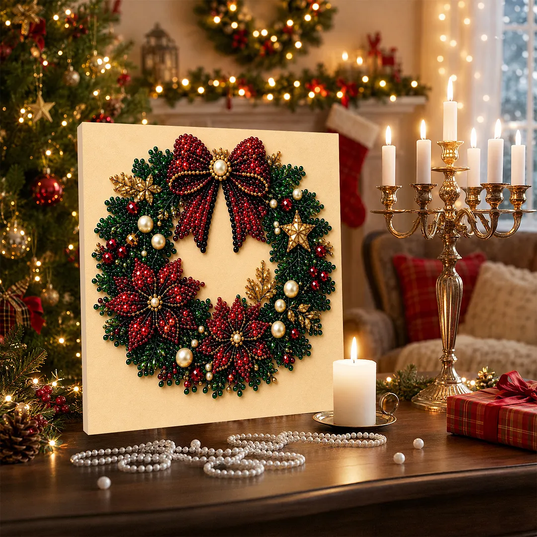 Framed Pearl Painting Kit Christmas Wreath Art Craft 11.81x11.81in