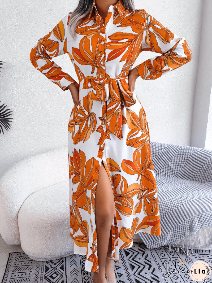 Belted Long Sleeve Midi Dress
