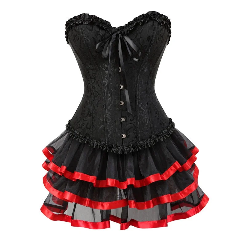 Sapubonva sexy corsets for women plus size costume overbust burlesque corset and skirt set tutu corselet victorian fashion gowns
