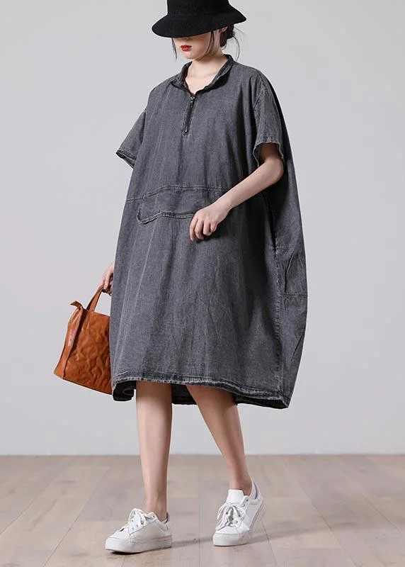 Summer Oversize Art Zipper Wash Denim Dress
