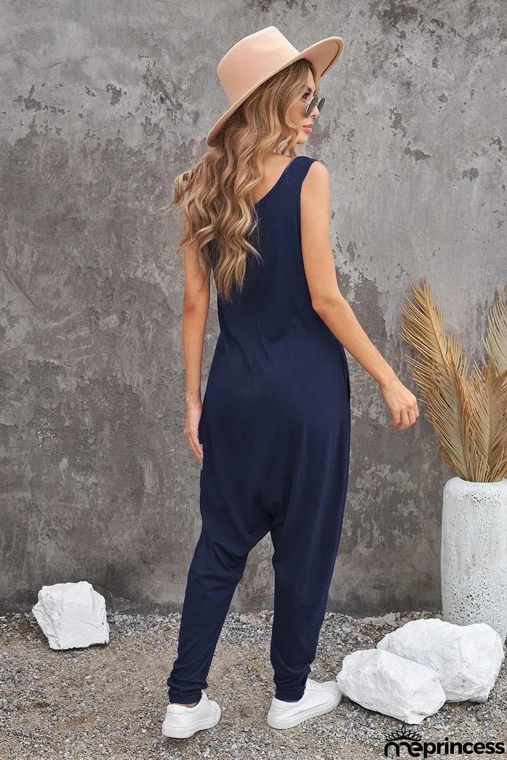 Sleeveless Pocketed Harem Jumpsuit
