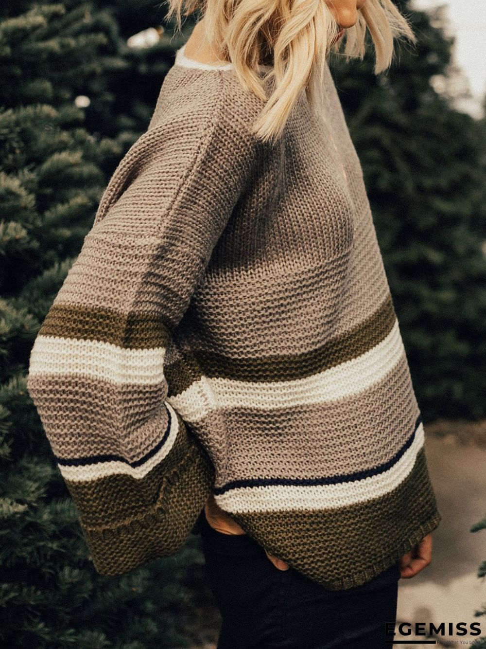 Brown Ombre/tie-Dye Long Sleeve Color-Block plus size Sweater | EGEMISS