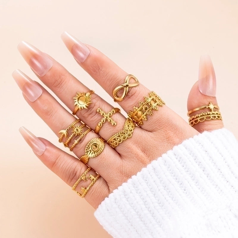 Modern Style Cross Infinity Moon Stainless Steel Plating 18k Gold Plated Open Ring