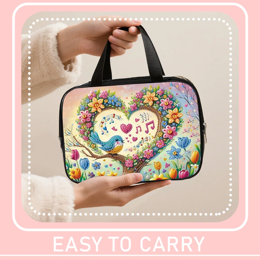 DIY Flowers Diamond Art Rhinestone Makeup Bag Transparent PVC Storage Pack Gift