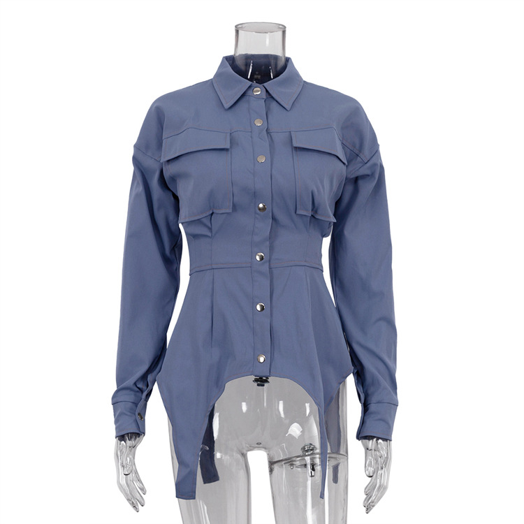 Ootddress Lapel Patchwork Fashion Shirts For Women Slim Long Sleeve Pocket High Waist Autumn 2025 Cardigan Vintage Shirts Streetwear