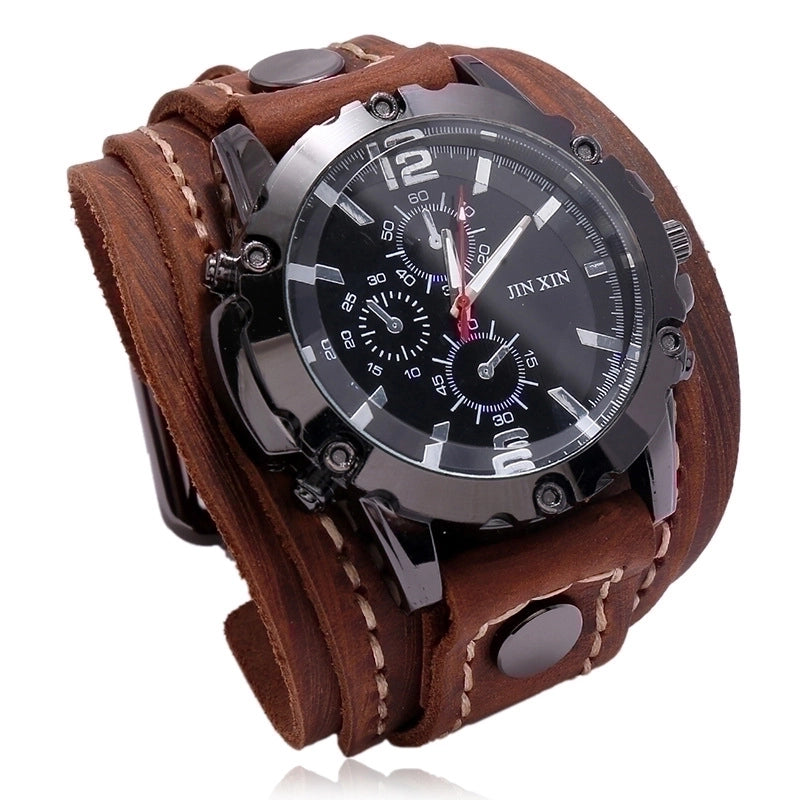 Men's Vintage Style Solid Color Buckle Quartz Watch