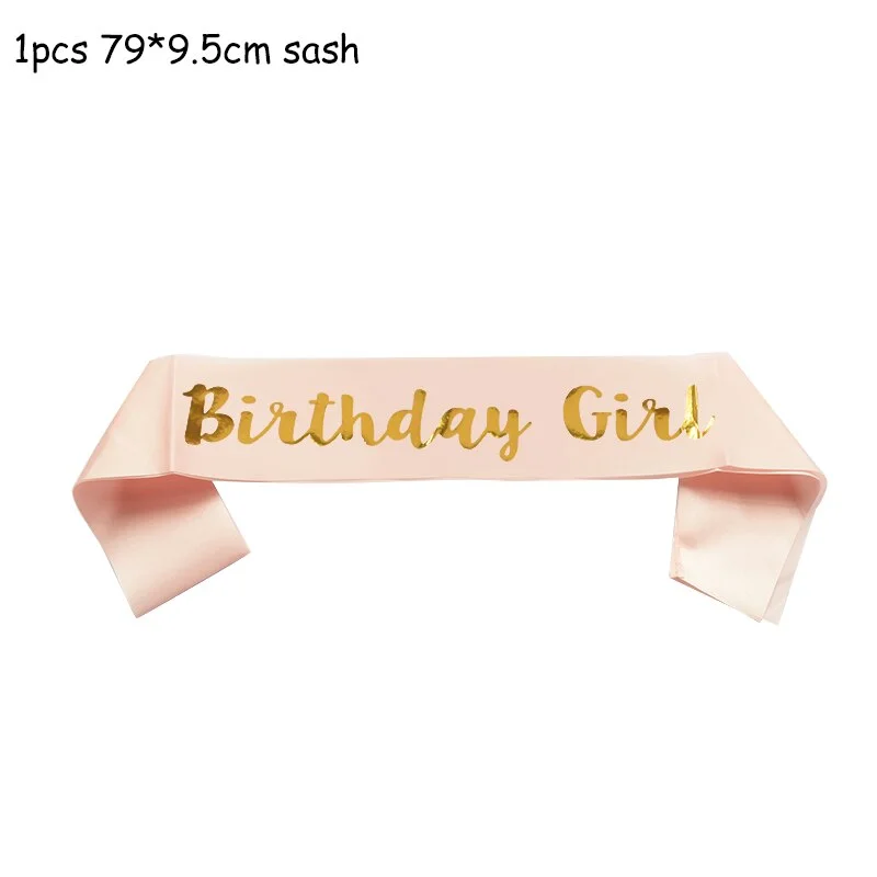 Happy Birthday 18th 30th 40th 50th Rose Gold Satin Sash Crystal Crown Tiara Adult Birthday Party Decoration Anniversary Supplies