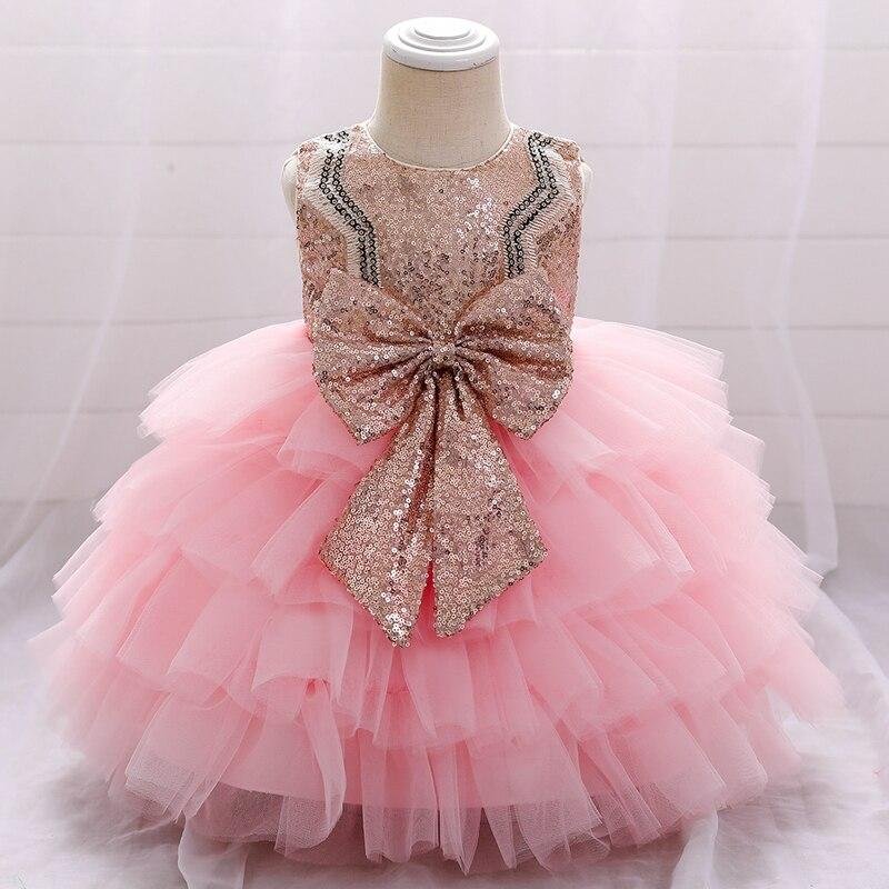 2021 Infant Vestido First Birthday Dress For Baby Girl Clothes Lace Princess Cake Dresses Baptism Tutu Dress Kids Sequin Bowknot