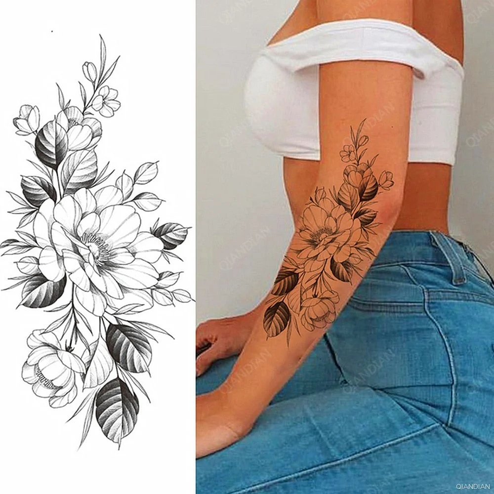 Watercolor Arm Letter Temporary Tattoos Sleeve English Word Lip Print Feather Decorate Realistic Fake Body Women Totem Sticker