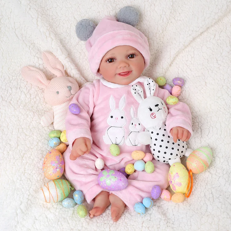 Babeside Smiling Reborn Baby Sunny 17'' Little Infant Girl Healing of the Heart Rabbit Sunny(No Hair)-Cloth Body