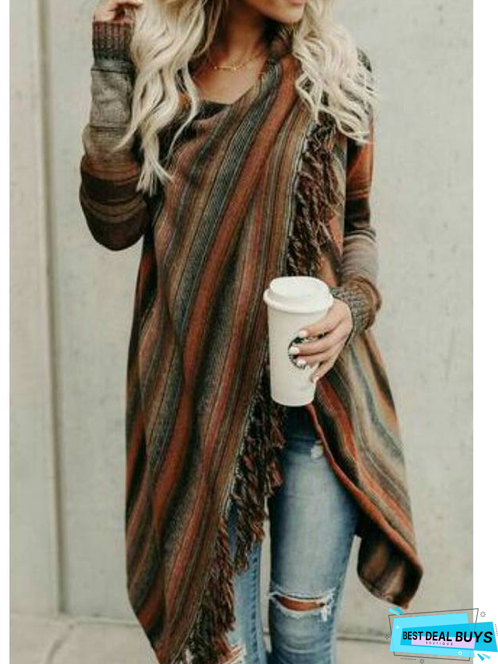 Asymmetrical Long Sleeve Stripes Casual Sweater