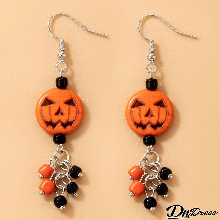 Women's Retro Easter Halloween Pumpkin Beaded Pendant Earrings