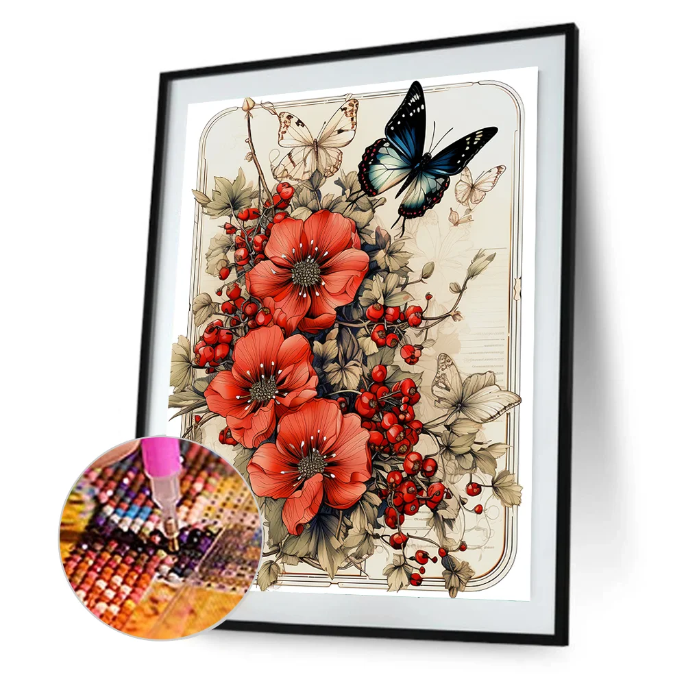 Diamond Painting - Full Round Drill - Vintage Saffron Butterfly(Canvas|30*40cm)