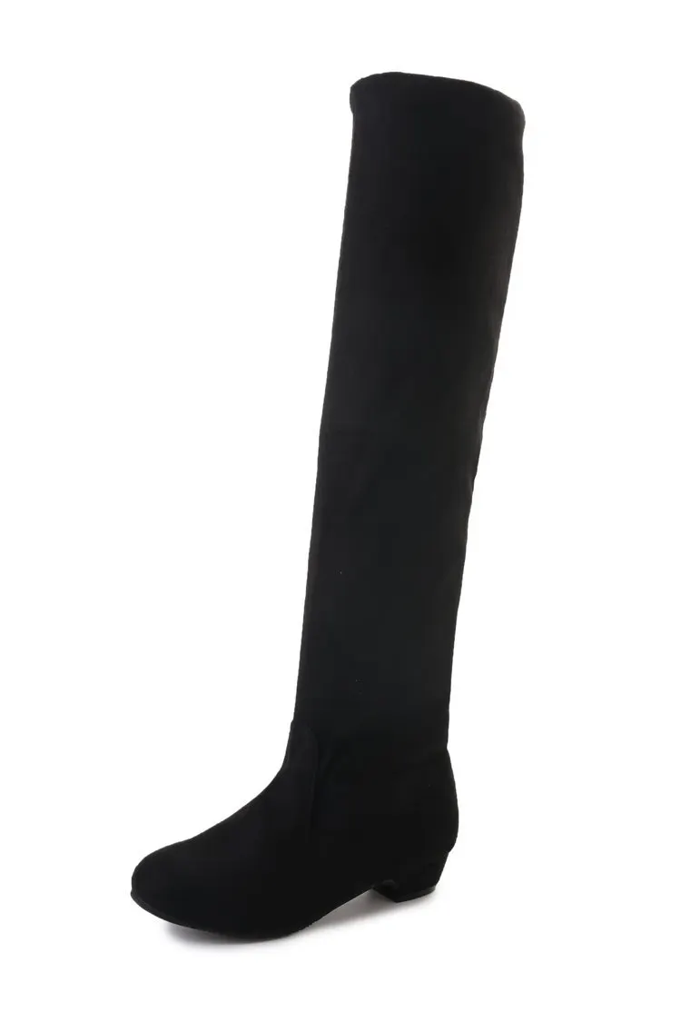Yyvonne Long Boots Women's New Round Head High Cylinder Two Wearing Elastic Boots Flat Emvelvet Large Size Women's Boots