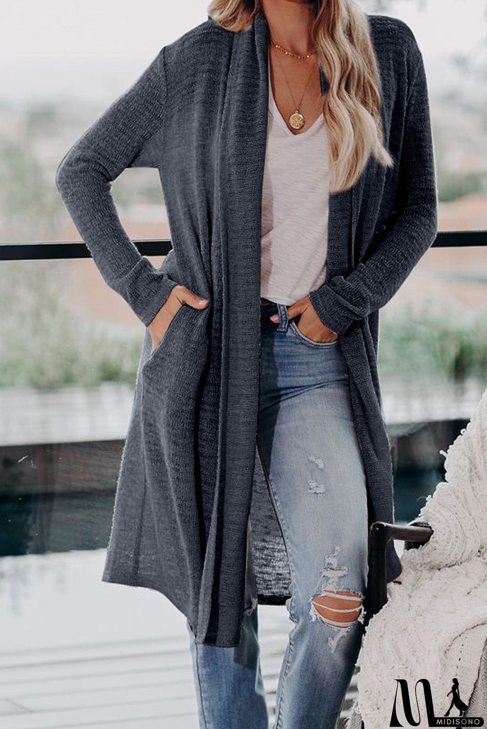 MidiSono - Slouchy Pocketed Knit Longline Cardigan