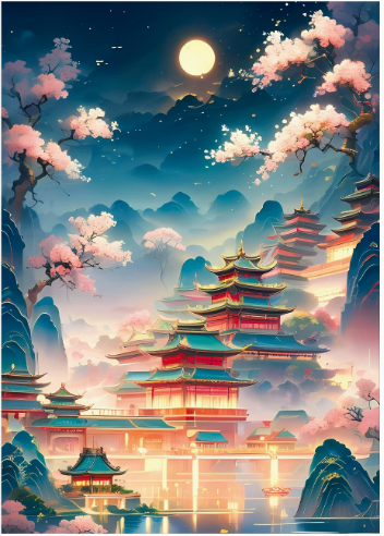 Golden Palace And Mountains Full 9CT Pre-stamped Canvas(60*85cm) Cross Stitch