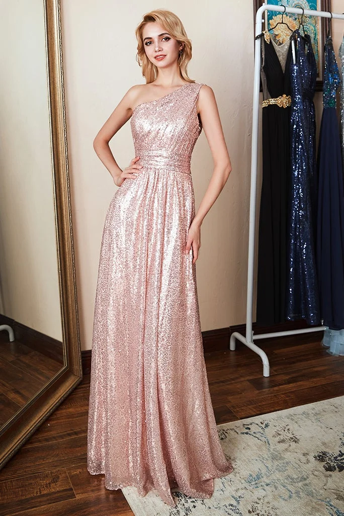 Miabel One Shoulder Sequins Bridesmaid Dress Long