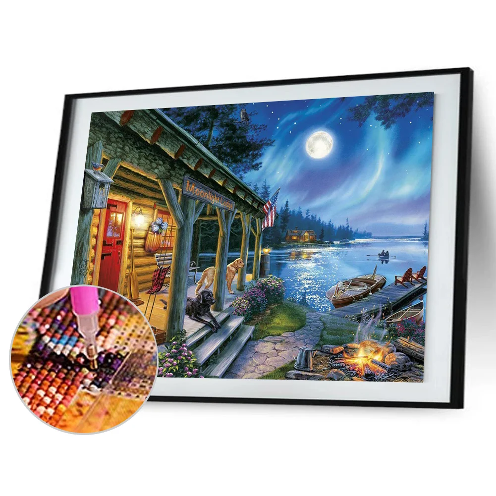 5D DIY Full Drill Diamond Painting Lake Night Cross Stitch Embroidery Mosai