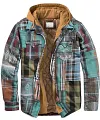 Men's Coat Casual Multicolor Stitching Thick Plaid Hooded Jacket