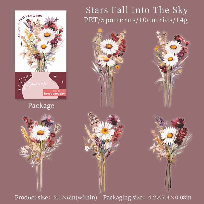 Journalsay A Date with Flower Series Vintage Floral Landscaping PET Sticker