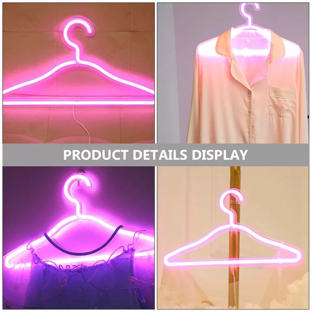 Clothes Hanger LED Neon Light Colorful Sign Night Lamp Store Decor (Pink)