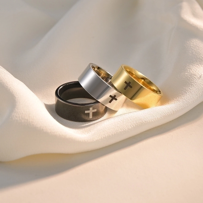 Jewelry Fashion Cross 201 Stainless Steel Gold Plated Plating Rings