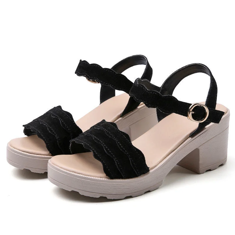  2022 Summer Shoe Sandals for Women Suede Heel Leather Casual Platform Pumps Korean Designer Slipper