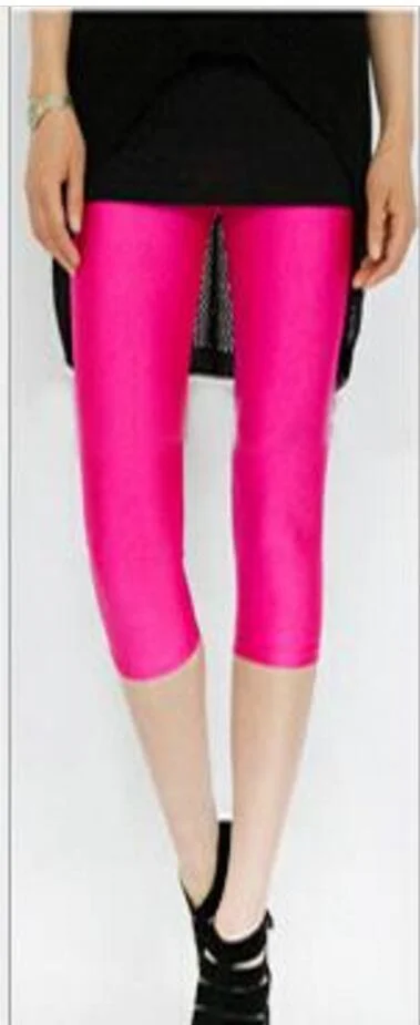 CUHAKCI Summer Fluorescent Shiny Leggings Women Spandex Shinny Pant Elasticity Casual Trousers High Waist Capris