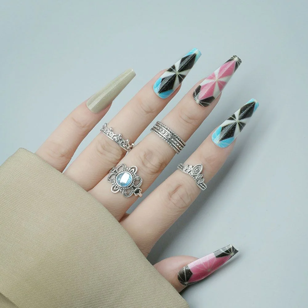 24Pcs Artificial False Nails Ballet Coffin Fake Nails Finger Wearable Long Manicure Art Tips press on nails nails accessories