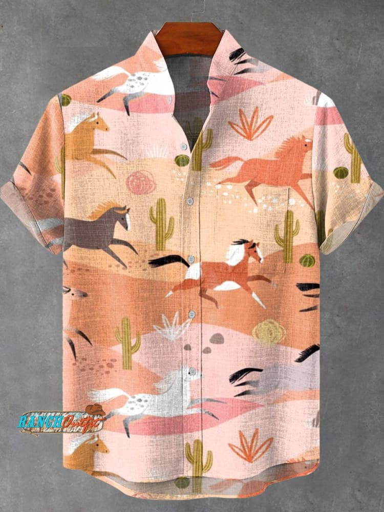 Vintage Cowboy Print Casual 100% Cotton Shirt Multicolor / S