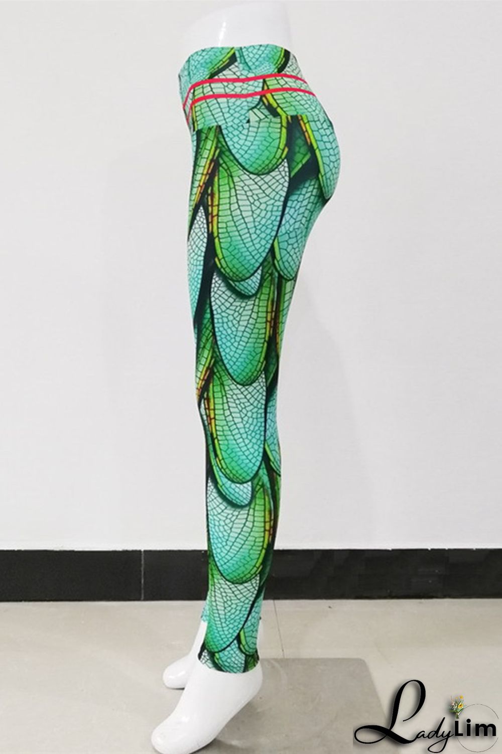 Green Fashion Casual Sportswear Print Basic Skinny High Waist Pencil Trousers