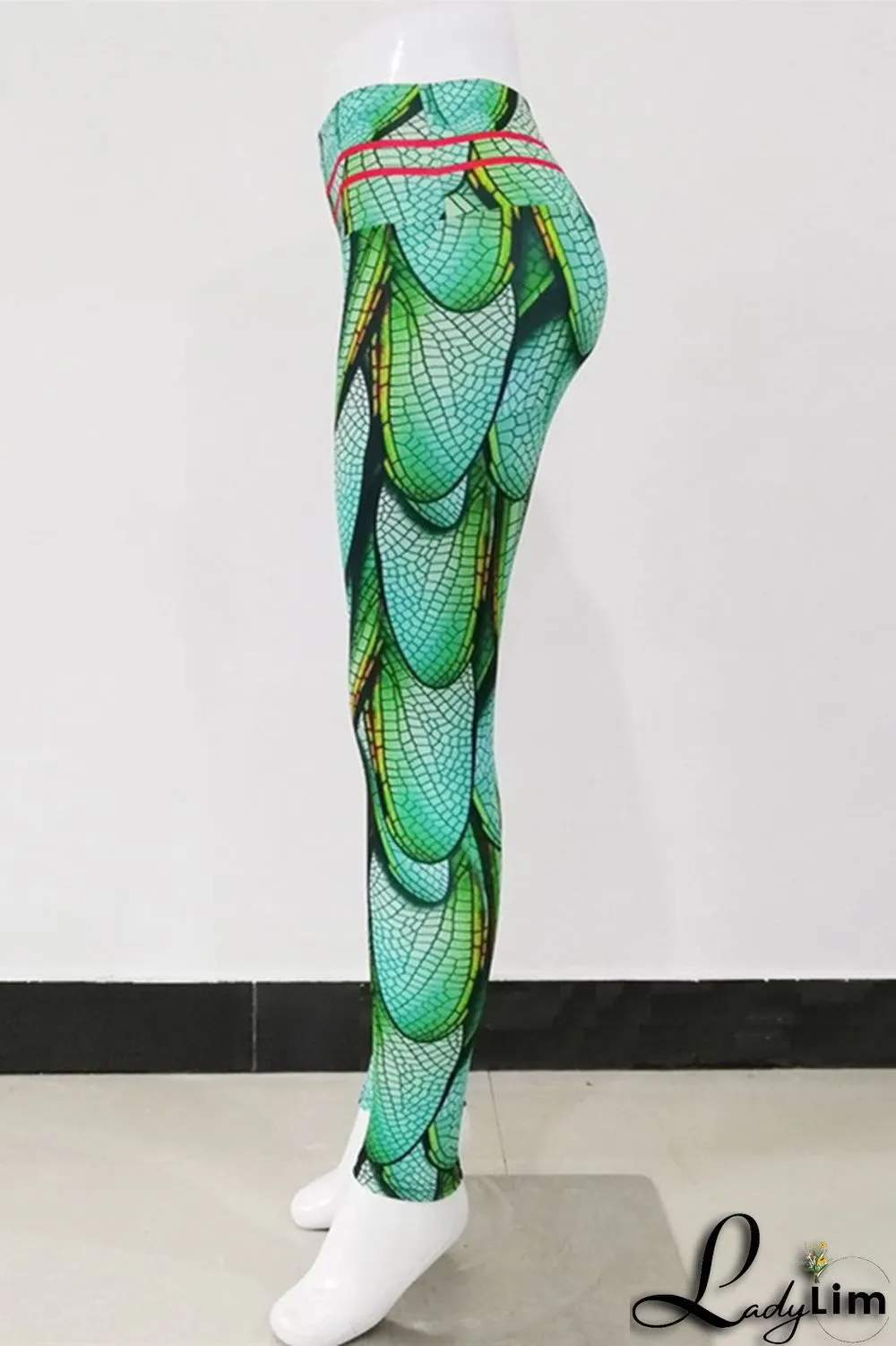 Green Fashion Casual Sportswear Print Basic Skinny High Waist Pencil Trousers