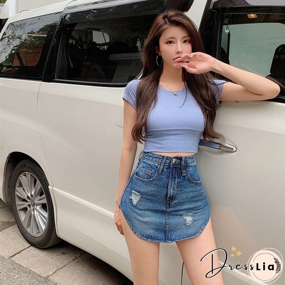 Denim Skirt (High Quality) New Spring/Summer Mini Wardrobe Malfunction-Proof Denim Skirt Ins Spice Pants Skirt
