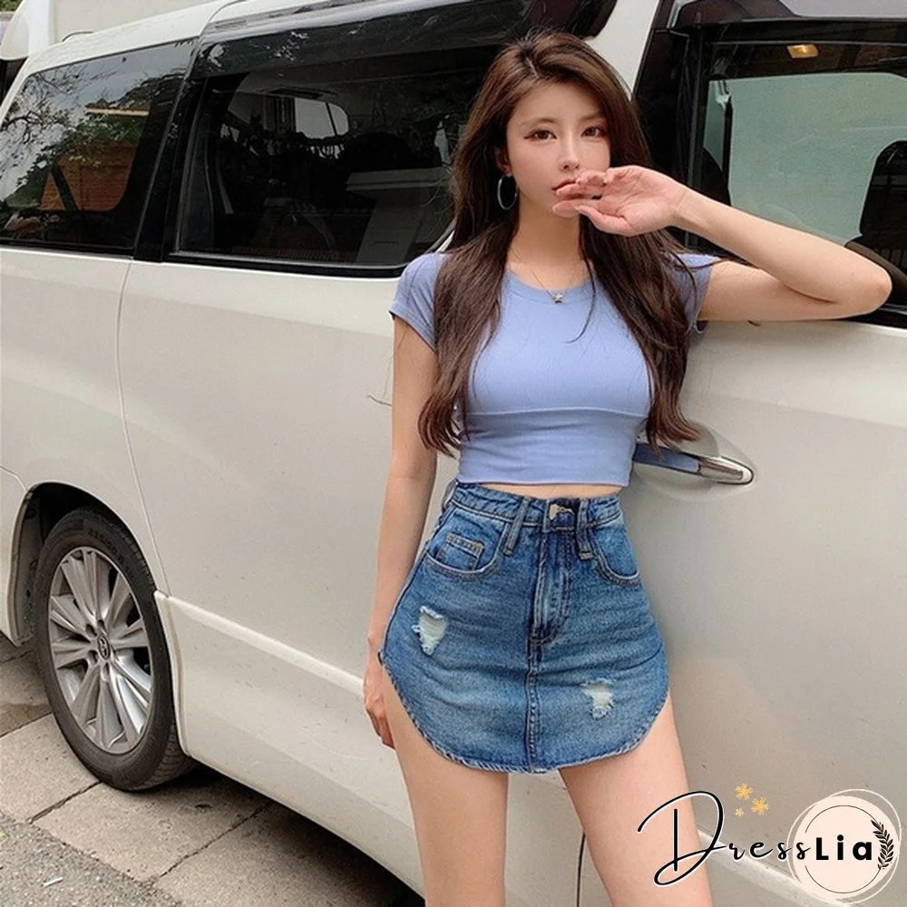 Denim Skirt (High Quality) New Spring/Summer Mini Wardrobe Malfunction-Proof Denim Skirt Ins Spice Pants Skirt