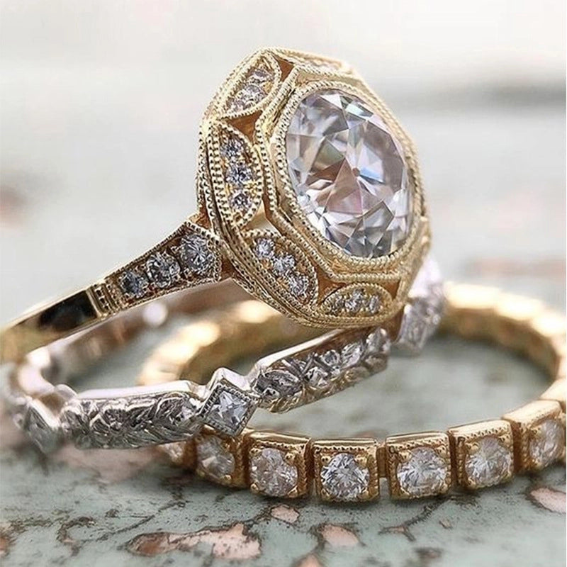 Luxurious Geometric Copper Plating Zircon Rings