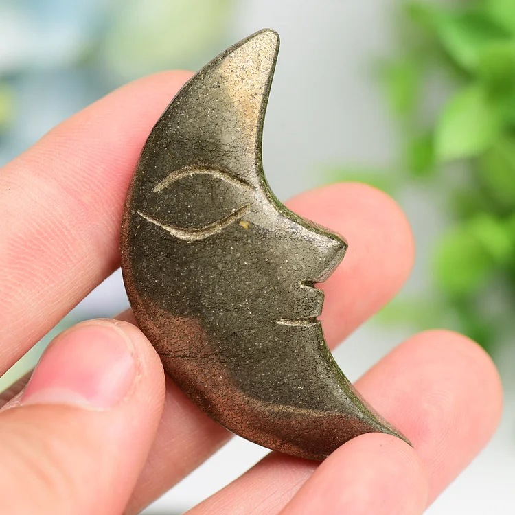 2.4" Pyrite Moon Face Crystal Carving