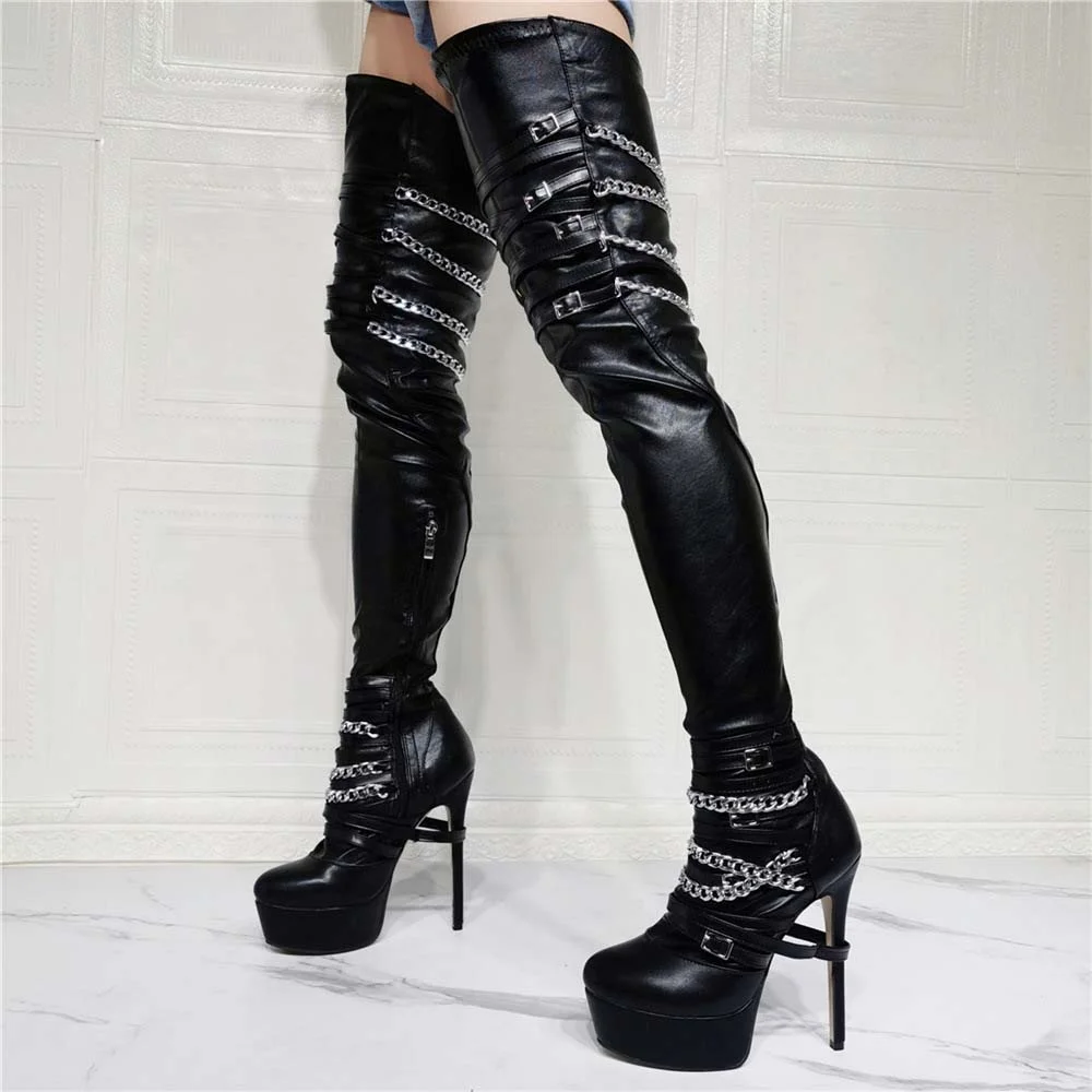 Genuine Leather Booties Over The Knee Boots Pants High Heels