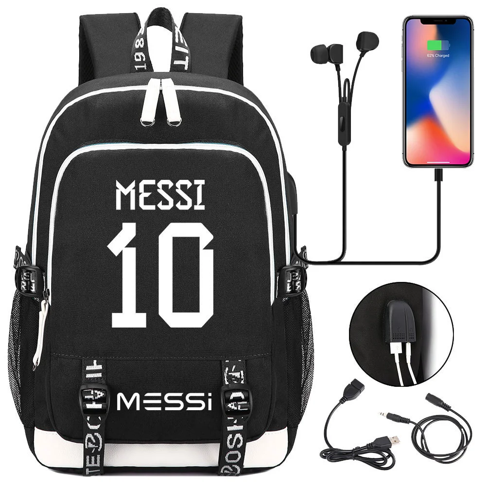 Buzzdaisy Get Your Little Messi Ready for School with our Lionel Messi Theme Backpack – Fits 15-inch Laptop, USB Charging Cable, and Ample Storage Space!