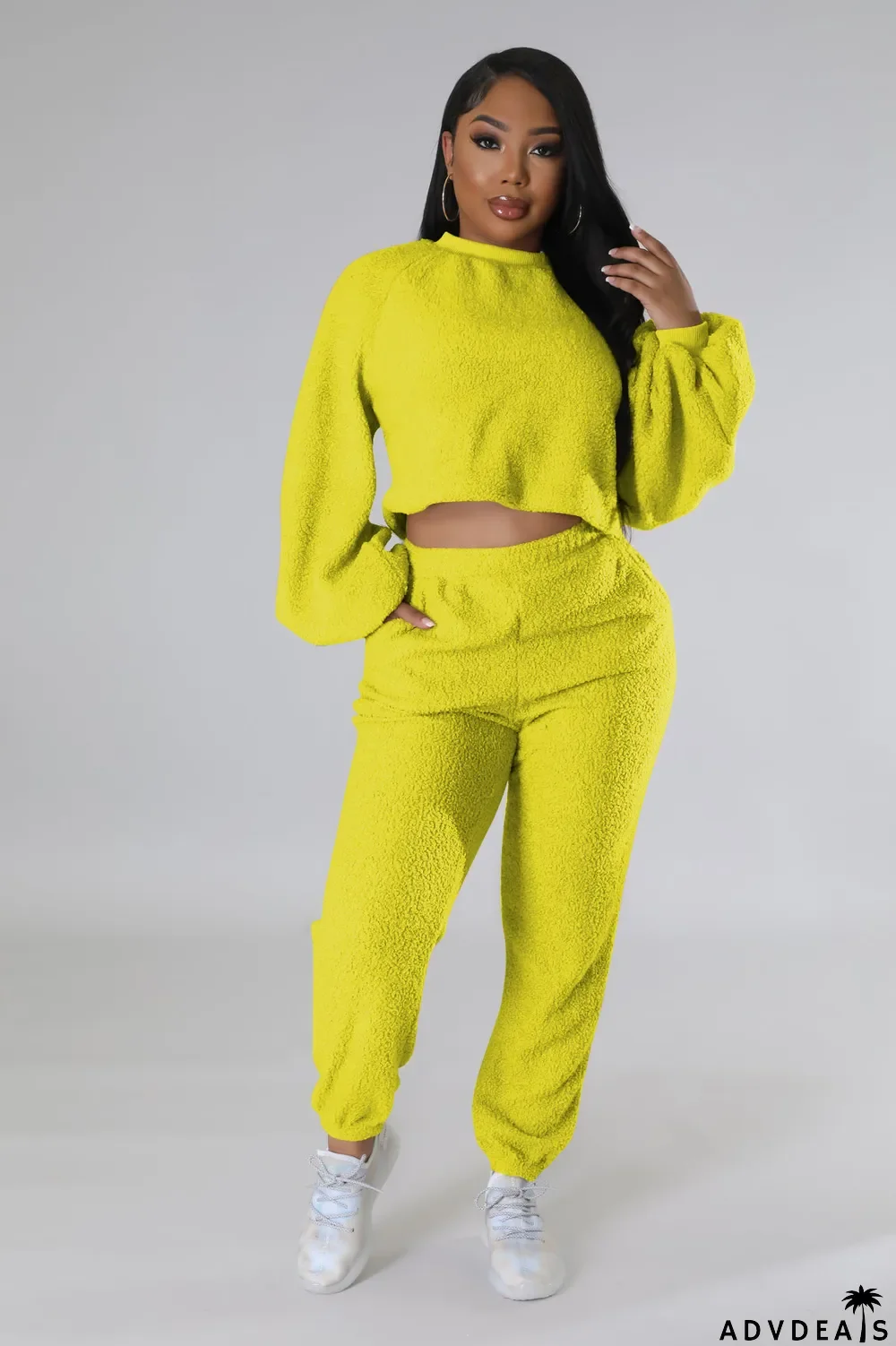 Fashion Casual Solid Color Fleece Two-piece Suit