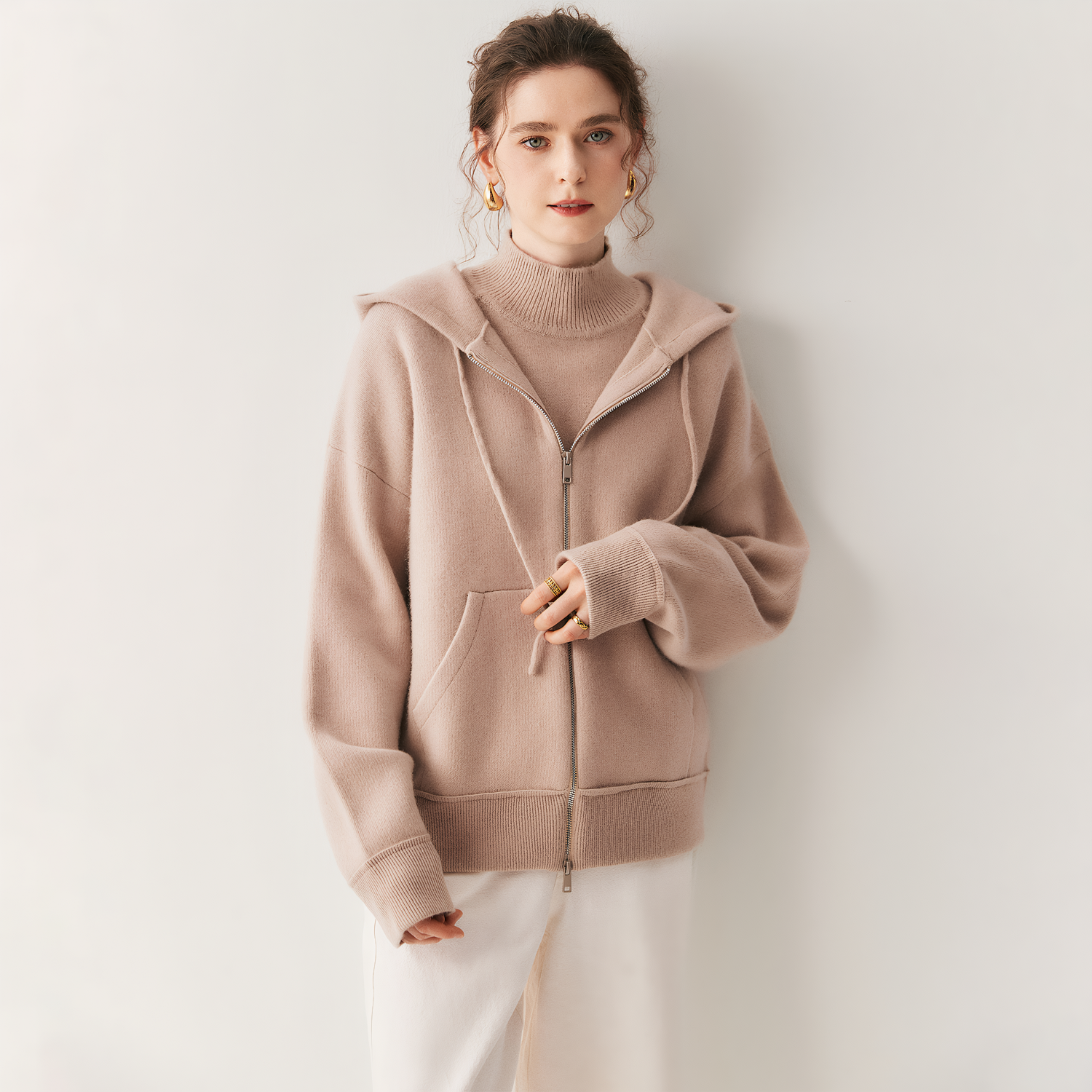 Women's Plush Heavyweight Cashmere Hoodie Cardigan REAL SILK LIFE