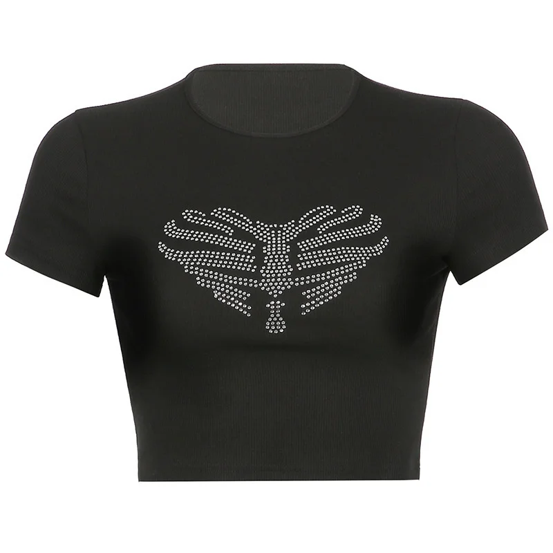 Pongl Pongl Summer Sternum Love Hot Drill Women's Jacket Street Trend Slim Crop T-Shirt Women