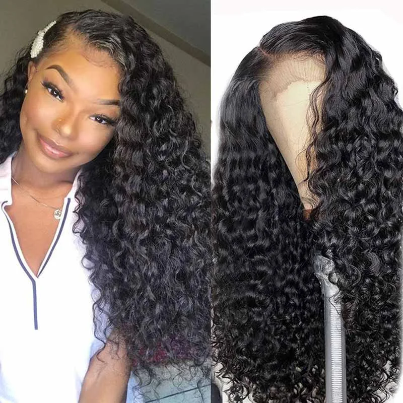 Deep Curly Transparent Lace Front Wig Human Hair Wigs