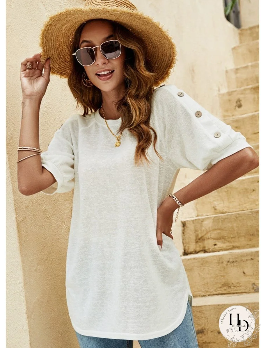 Women's Casual Button Detail Half Sleeve T-Shirt
