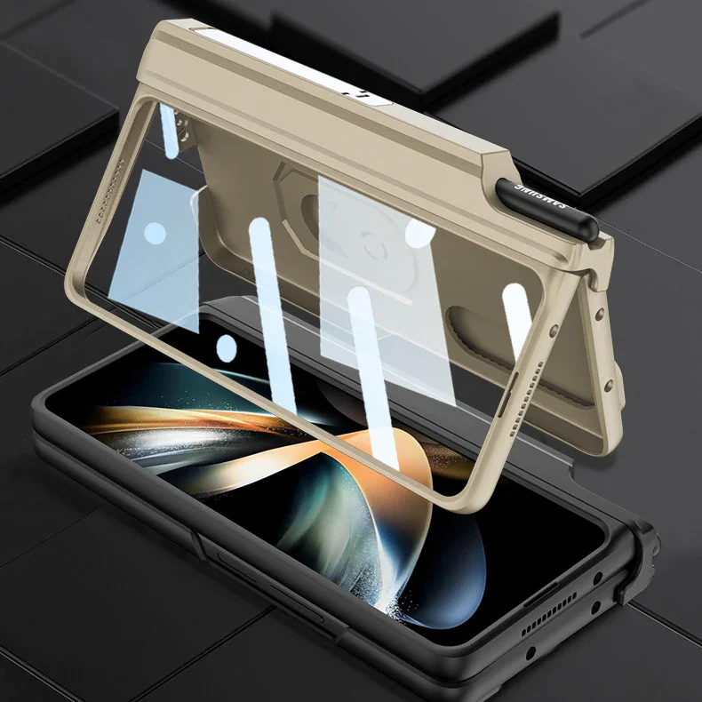 Applicable To Samsung Z Fold 3/4/5Slide Rail Lens Cover Push Window 2-In-1 Ring Holder Folding Phone Case