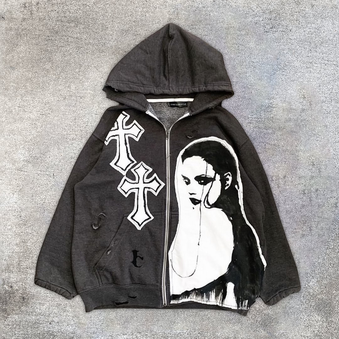 Fashionable Street Style Cross Print Long Sleeve Hoodie