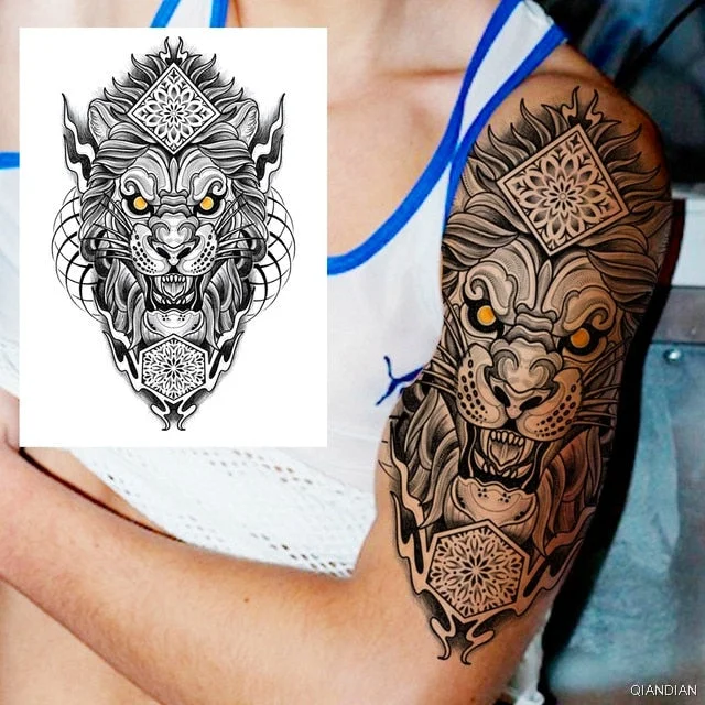 Large Tiger Lion Black Flower Fake Tattoo Sticker For Women Rose Fox BirdTemporary Tattoos DIY 3D Water Transfer Tatoos Girl Man