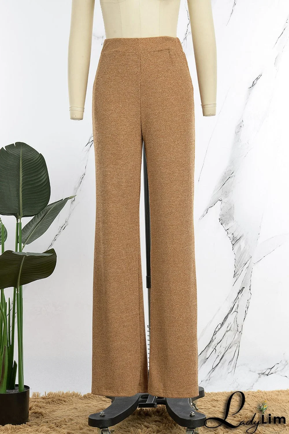 Grey Casual Solid Patchwork High Waist Straight Solid Color Bottoms