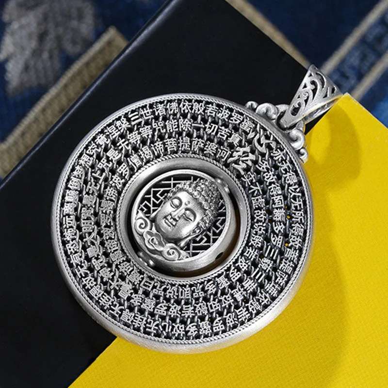 Buddha Heart Sutra Compassion Necklace Rotatable Pendant