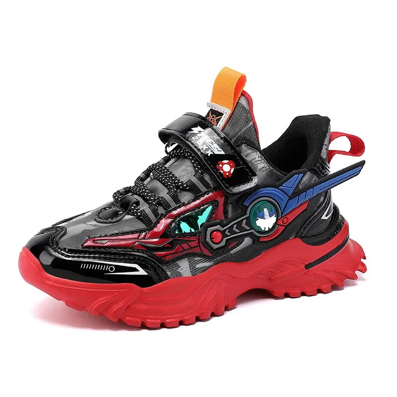 Autumn Kids Sport Shoes For Boy Girl Running Sneakers Mecha Cartoons Children's Waterproof Leather Shoes Platform Light Casual S