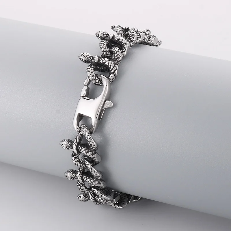 925 Silver Dark Vintage Wrapped Small Spirit Snake Bracelet